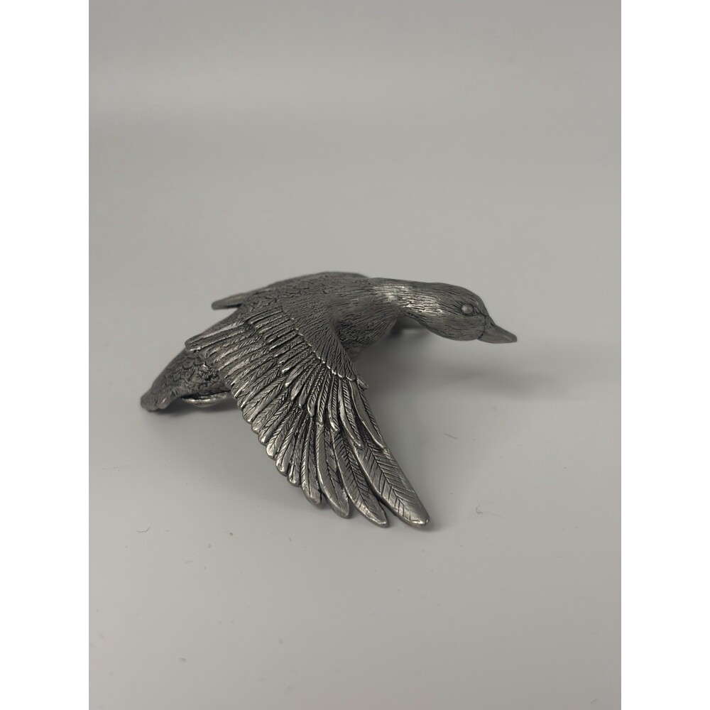 Flying Mallard Duck Pewter Vintage Metal 3”x2.5”x1”